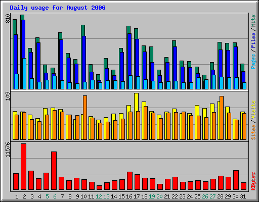 Daily usage for August 2006