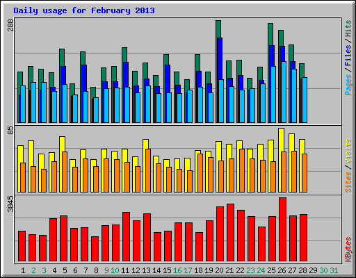 Daily usage for February 2013