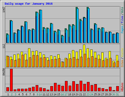 Daily usage for January 2016